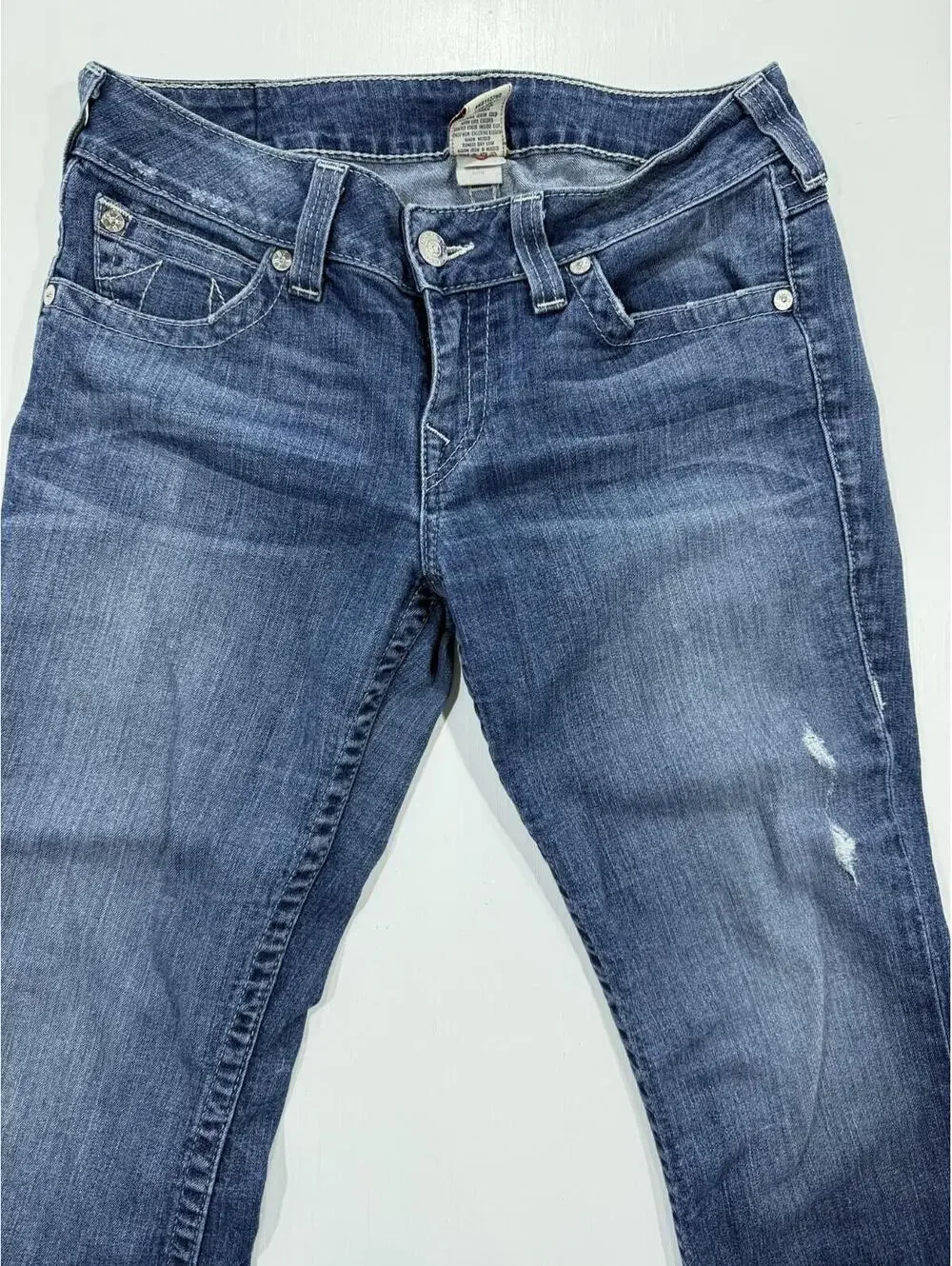 True Religion Jeans Mens 31 Boot Cut World Tour Blue Stretch Denim Made USA